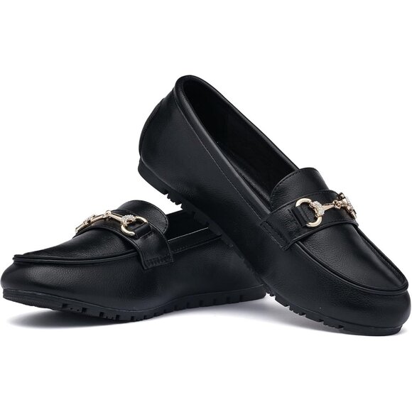 Women's Black pu Faux Leather Arch Support Casual Slip on Comfort Penny Loafers - Picture 7 of 8